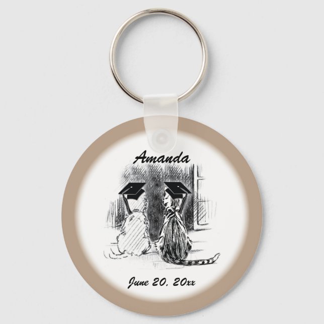 Veterinary Studenten Hund and Cat, Round Gift Nyckelring (Framsida)