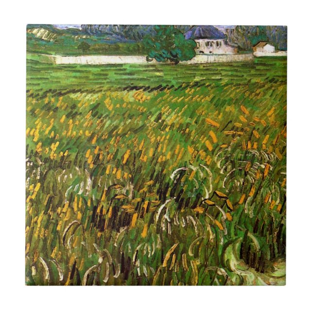 Vetet Fält i Auvers av Vincent van Gogh Kakelplatta (Framsidan)