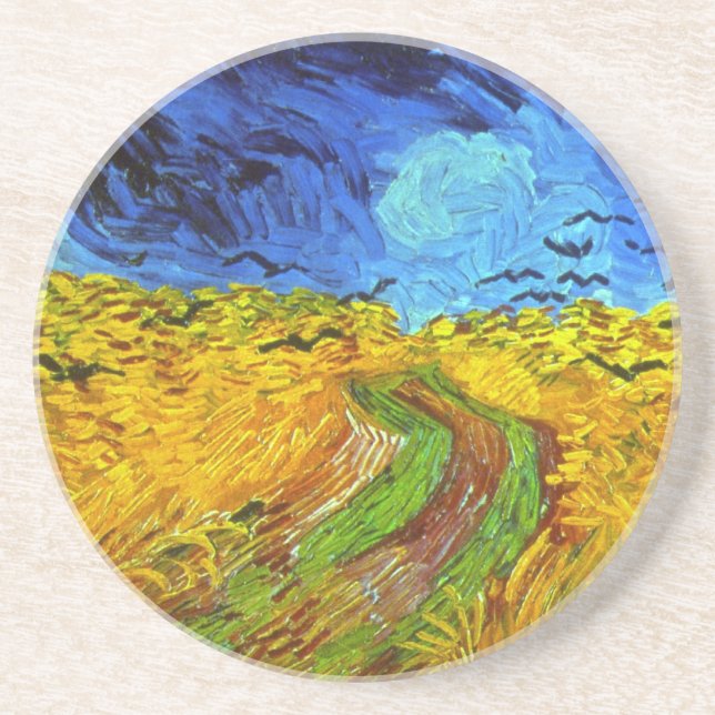 Vetet Fält med Kråkor Van Gogh Fine Art Underlägg Sandsten (Framsidan)