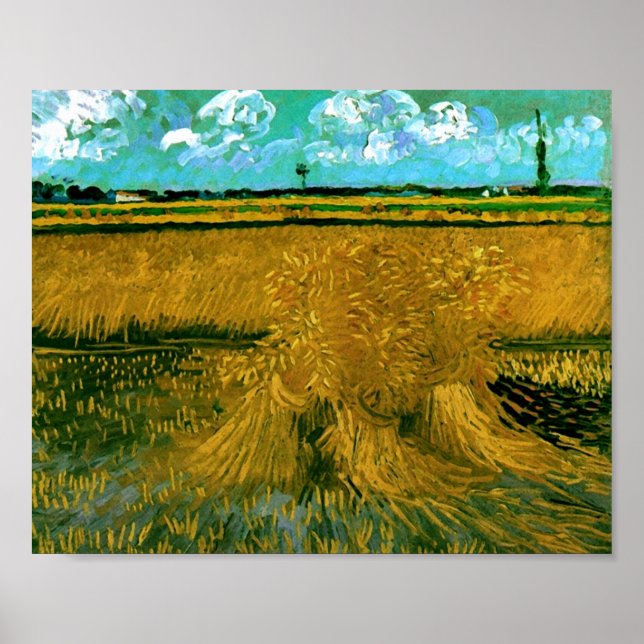 Vetet Fält med Sheaves Van Gogh Fine Art Poster (Framsidan)