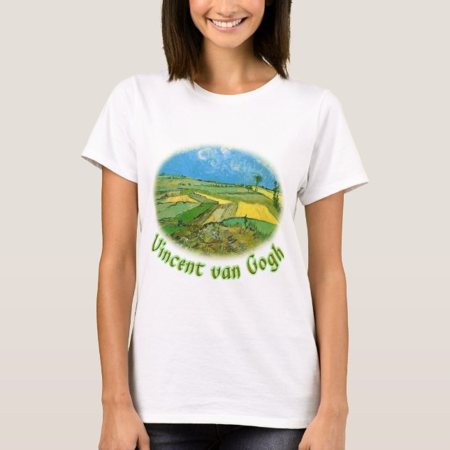 Vetet Fält vid Auvers under Clouded Himlar, van Go T-shirt (Framsida)