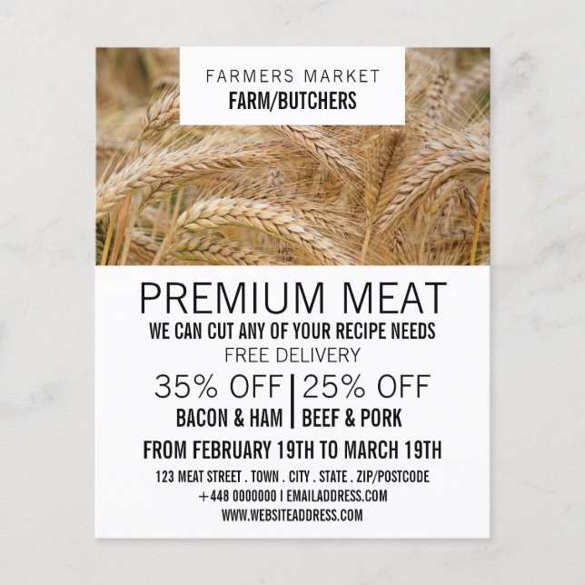 Vetet i Fält, reklam för jordbrukare och slaktare Flygblad (Framsidan)