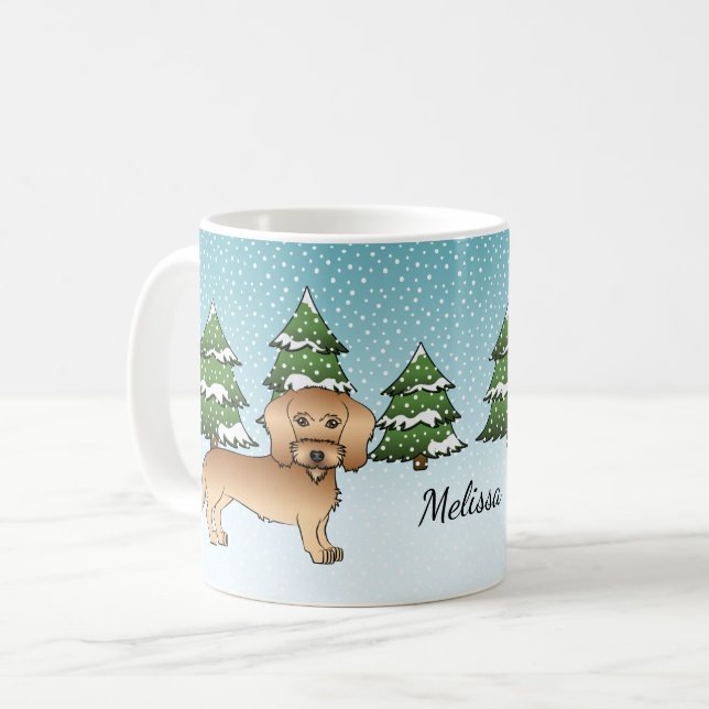 Vetevaxig Dachshund I En Vinterskog Kaffemugg (Framsida vänster)