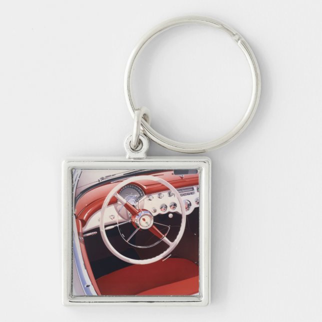 Vett Fyrkantig Silverfärgad Nyckelring (Framsidan)