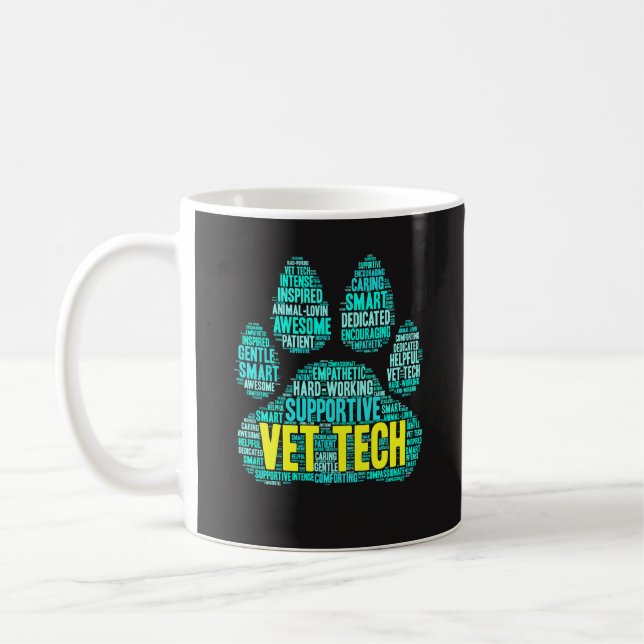 VetTechmugg - kallt ordmoln för veterinärer Kaffemugg (Vänster)