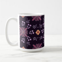 Vettig Lila och Gult folkkonst Blommigt Mugg