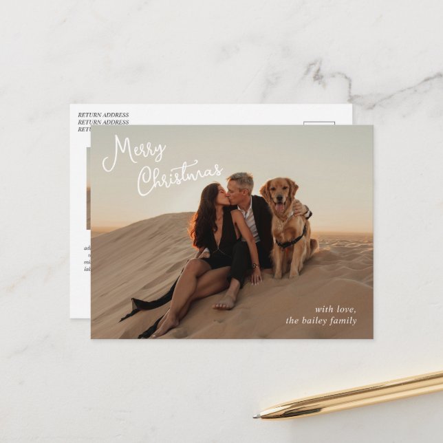 Vettigt skript Foto Modern jul Helg Vykort (Fram/Back In Situ)