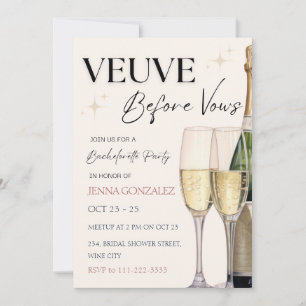 Veuve before Vows Bachelorette Party Helg Inbjudningar