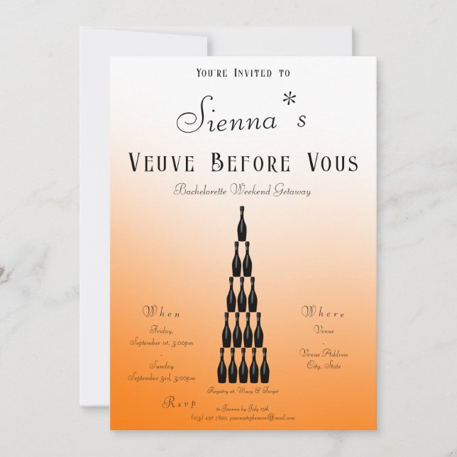 Veuve before Vows Champagne Torn Bachelorette Inbjudningar (Framsida)