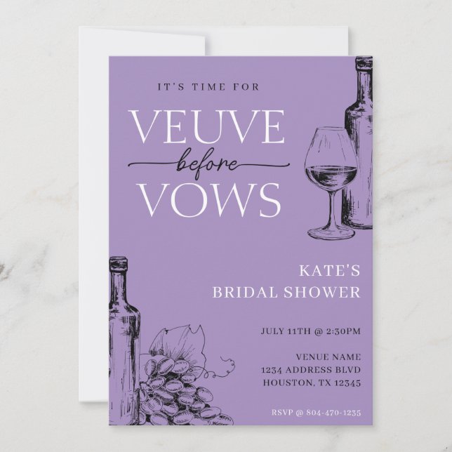 Veuve before Vows Lavender Lila Möhippa Inbjudningar (Framsida)