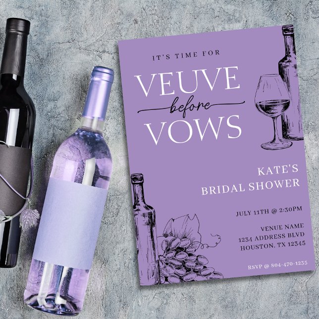 Veuve before Vows Lavender Lila Möhippa Inbjudningar (Veuve Before Vows Lavender Purple Bridal Shower Invitation
)