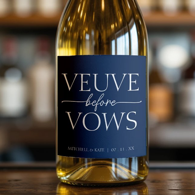 Veuve före Möhippan Blå och vit vindruta (Veuve Before Vows Navy Blue & White Bridal Shower Sparkling Wine Label
)