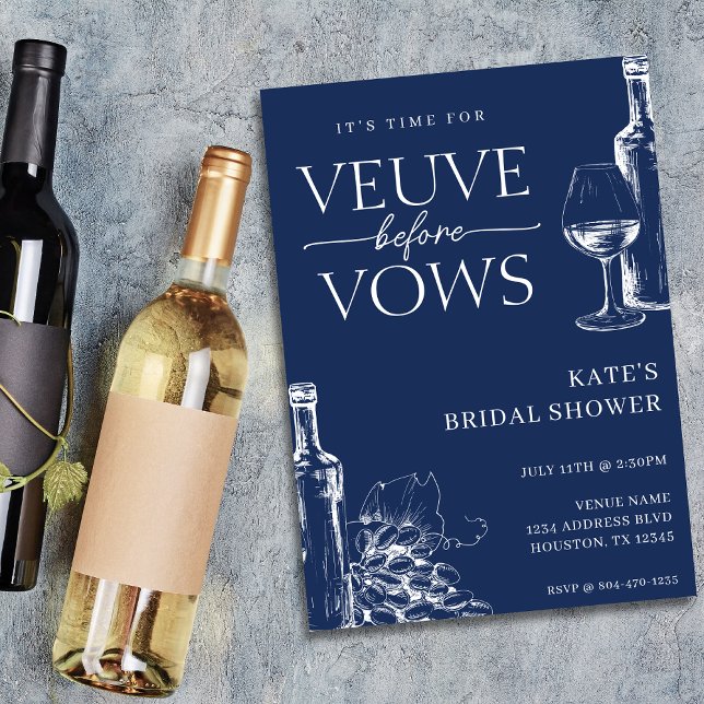 Veuve före Möhippan Blå och vit vindruta Inbjudningar (Veuve Before Vows Navy Blue & White Bridal Shower Invitation
)