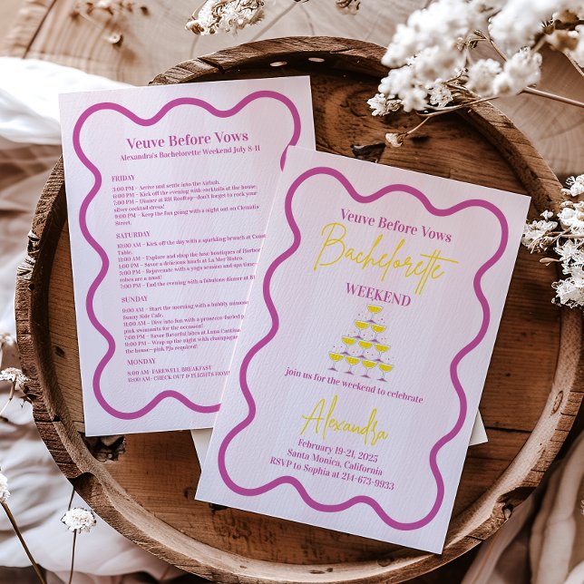 Veuve Före vows Bachelorette Helg Itinerary Inbjudningar (Skapare uppladdad)