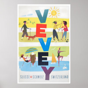 Vevey konst Schweiz resa tryck skidaffisch