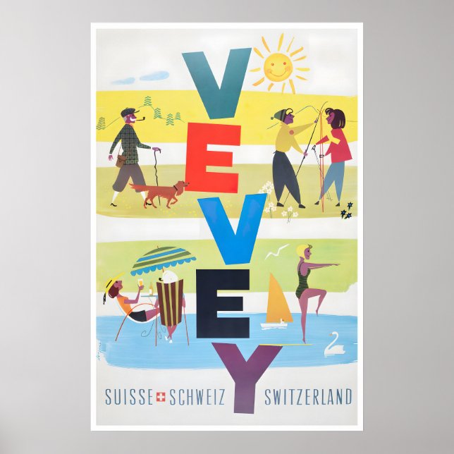 Vevey konst Schweiz resa tryck skidaffisch (Framsidan)