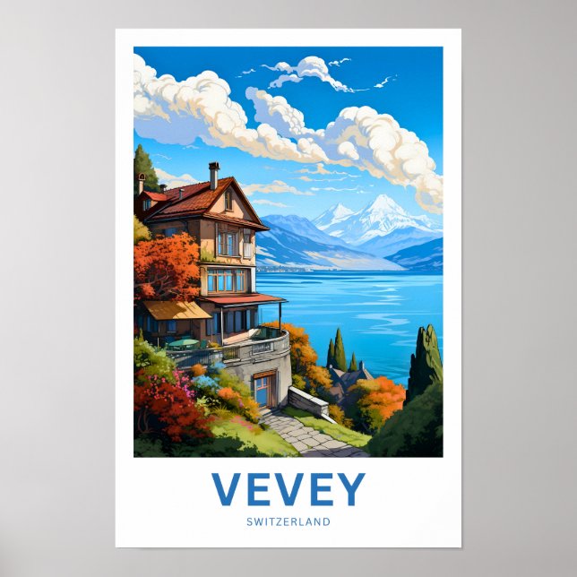 Vevey Schweiz Travel Print Poster (Framsidan)