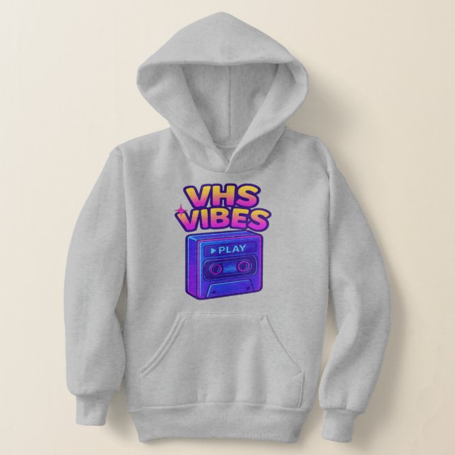 VHS Vibes Retro Neon Hoodie T Shirt (Laydown)