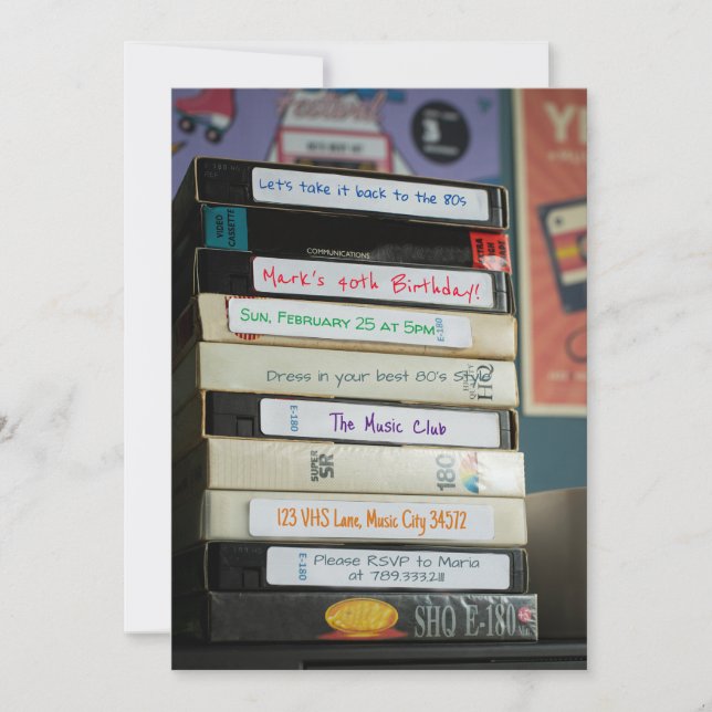 VHS-videoband tillbaka till 80-dagars födelsedagsi Inbjudningar (Framsida)