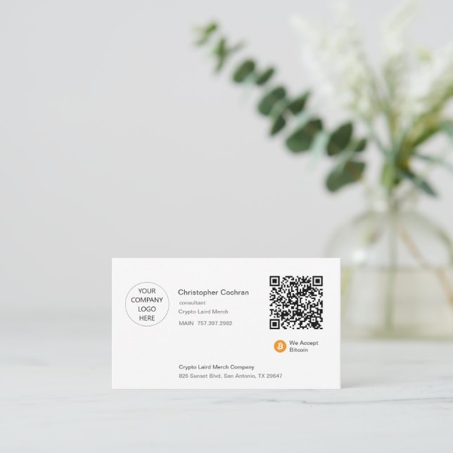 Vi accepterar bitmynts qr-kod vit visitkort (Stående Fram)