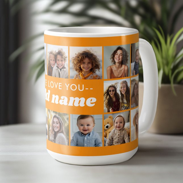 Vi älskar dig ADD NAME - 18 Foto Collage Kaffemugg (Custom Photo Mug)