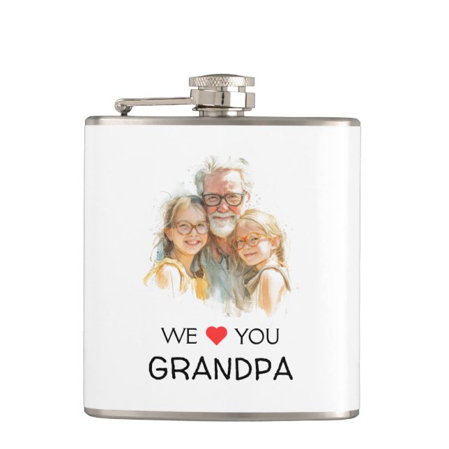 Vi älskar dig farfar Flask | Personlig foto Fickplunta (Framsidan)