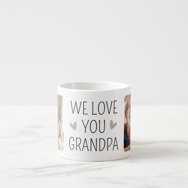 Vi älskar dig farfar modern svart minimalistisk fo espressomugg (Framsidan)