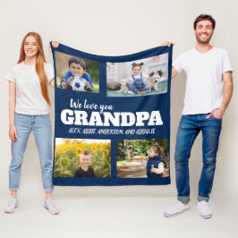Vi älskar dig farfar Navy Blue 4 Foto Barn Familj Fleecefilt