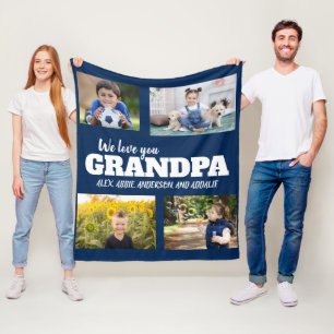 Vi älskar dig farfar Navy Blue 4 Foto Barn Familj Fleecefilt