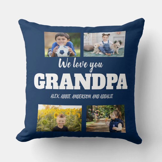 Vi älskar dig farfar Navy Blue 4 Foto Collage Kudde (Framsida)