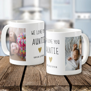Vi älskar dig Faster Guldhjärta 2 Fotokollage Kaffemugg