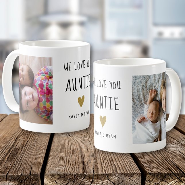 Vi älskar dig Faster Guldhjärta 2 Fotokollage   Kaffemugg (Skapare uppladdad)