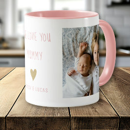 Vi älskar dig Mamma 2 Foto Personligt Rosa Mugg