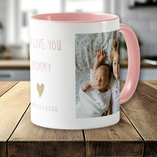 Vi älskar dig Mamma 2 Foto Personligt Rosa Mugg