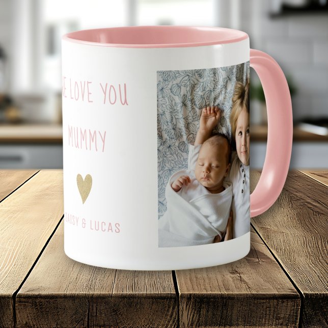 Vi älskar dig Mamma 2 Foto Personligt Rosa Mugg (Skapare uppladdad)