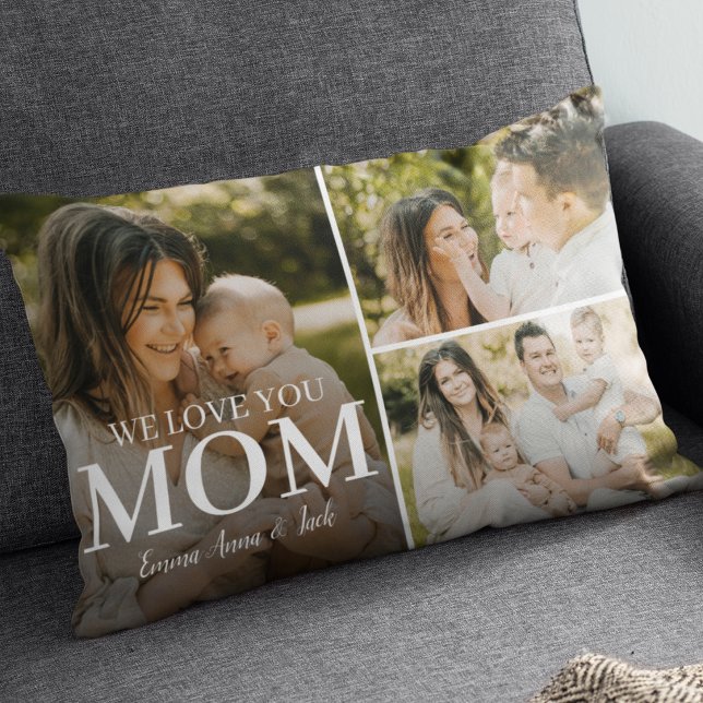 Vi älskar dig Mamma 3 Foto Collage Ländrygg Kudd Lumbarkudde (Skapare uppladdad)