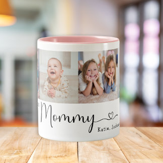 Vi älskar dig Mamma 4 Foto Collage Modernt Skript Två-Tonad Mugg