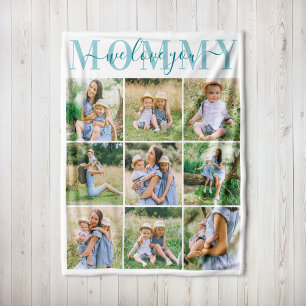 Vi älskar dig Mamma Aqua Fotokollage Fleecefilt