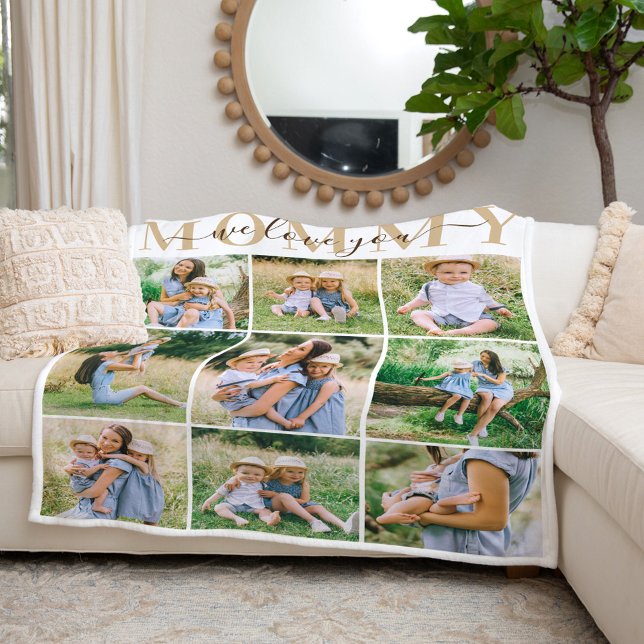 Vi älskar dig Mamma Brun Fotokollage Fleecefilt (Skapare uppladdad)