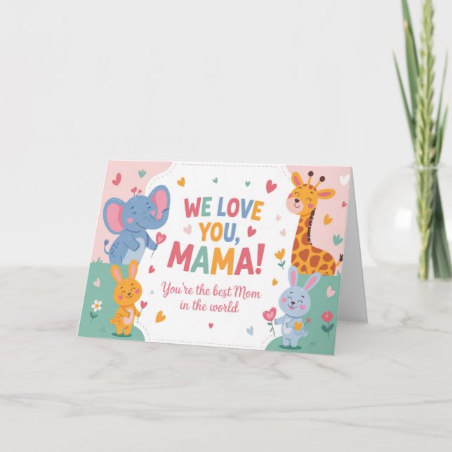 Vi älskar dig Mamma Färgglada barn stil Mors dag  Helgkort (Framsida)