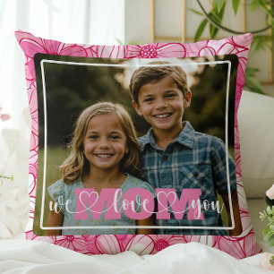Vi älskar dig Mamma Foto Rosa blommor Mors dag Kudde