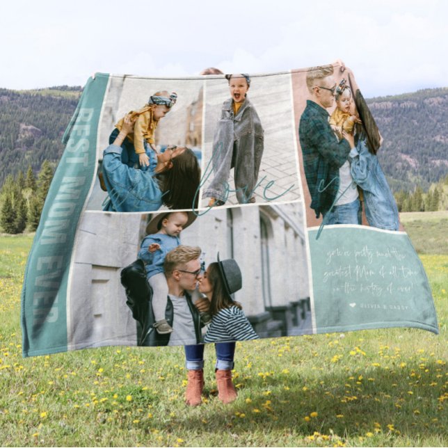 Vi älskar dig mamma | Modern 4-foto collage Fleecefilt (Skapare uppladdad)