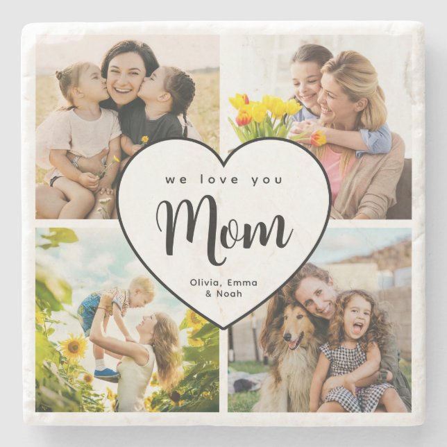 Vi älskar dig Mamma Personlig 4 Foto Collage Stenunderlägg (Framsidan)
