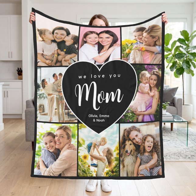 Vi älskar dig mamma Personlig 8 Foto Collage Fleecefilt (Skapare uppladdad)