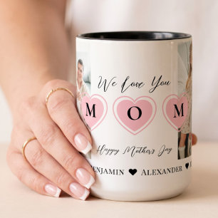Vi älskar dig mamma Personlig fotokollage Två-Tonad Mugg