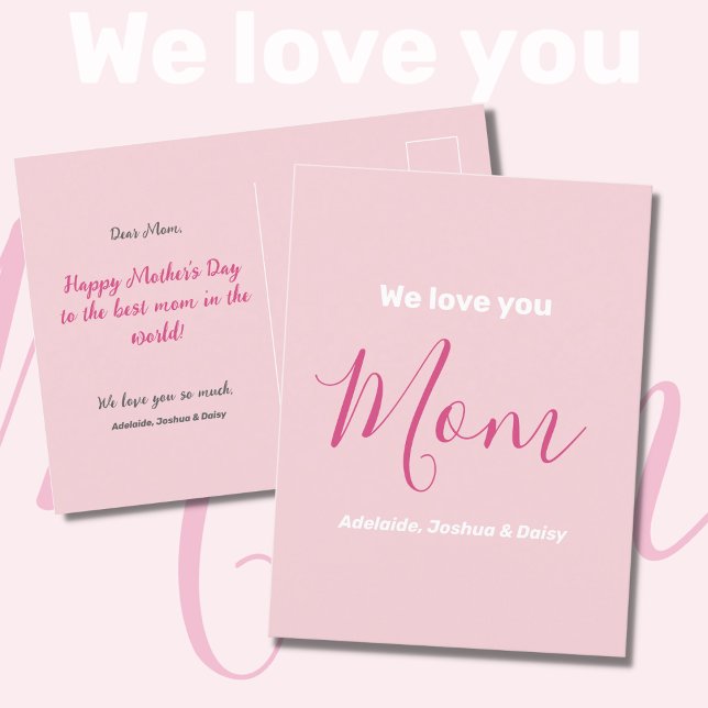 Vi älskar dig Mamma Rosa Enkel Minimalistisk Vykort (Skapare uppladdad)