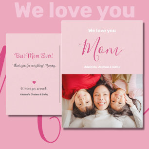 Vi älskar dig Mamma Rosa minimalistisk foto Vykort