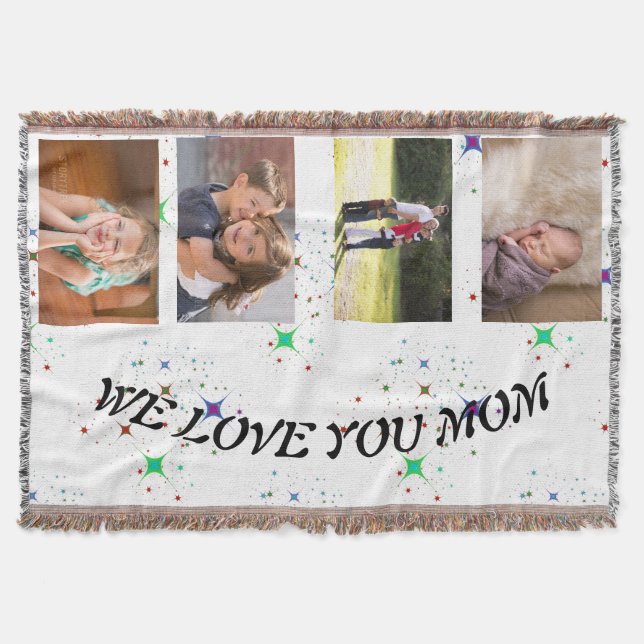 Vi älskar dig mamma stjärnljus foto banner design filt (Framsidan)