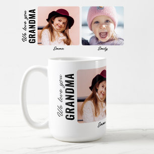 Vi älskar dig Mormor 2 barnbarn Anpassad foto Kaffemugg