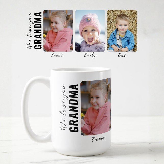 Vi älskar dig Mormor 3 barnbarn Anpassad bild Kaffemugg (Skapare uppladdad)